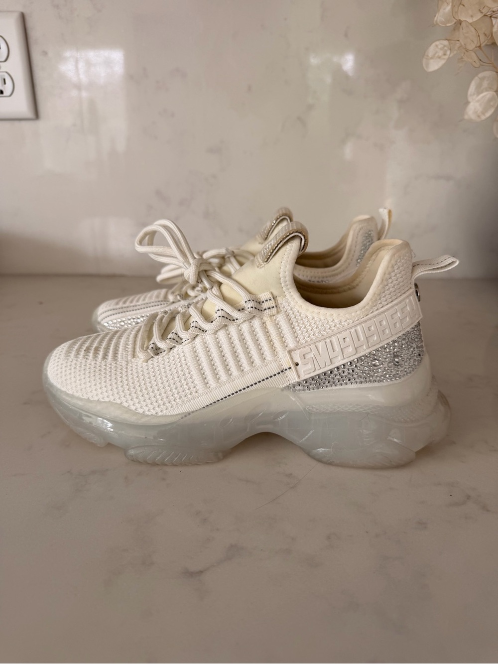 Steve Madden White Rhinestone Crystal Chunky Sneakers size 7